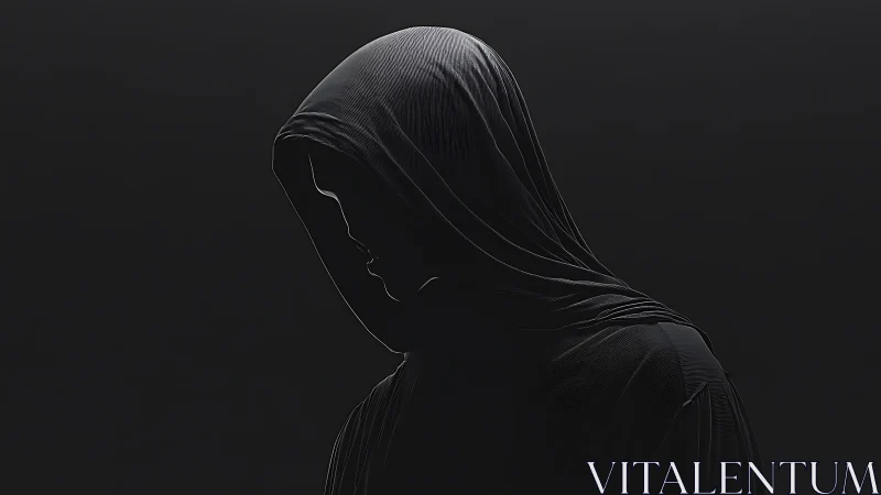 Monochrome hooded silhouette with low key contour lighting