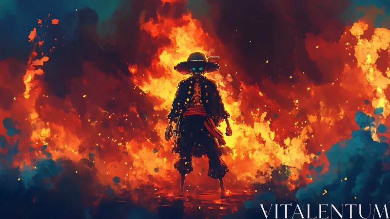 Lone Gunslinger Silhouette Against Infernal Landscape.