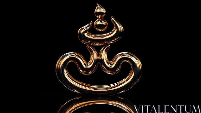 Golden Om Symbol in Modern 3D Art Style on Black Background.