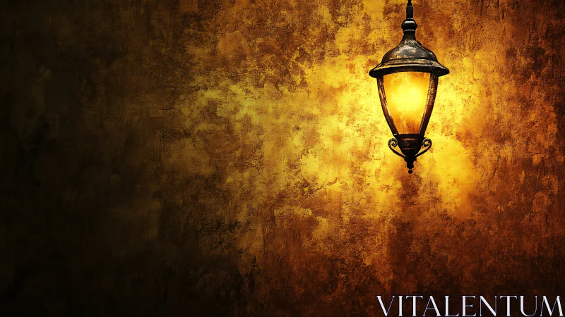 Old street lantern quietly brews warmth in ragged dusk air