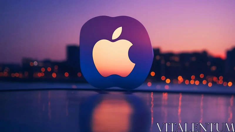 Apple Logo Set Against Urban Twilight Environment