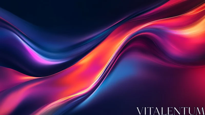 Curved gradient ribbons intersect on a dark digital background