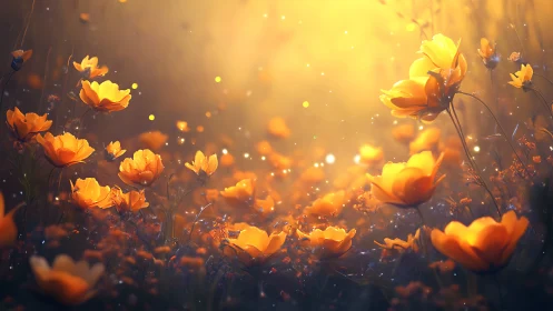 Golden Blooms Glowing in Evening Light.