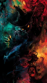 Chromatic eldritch scarecrow with bifurcated spectral vortex.