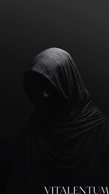 Velvet shadow figure wrapped in nocturnal whispers.