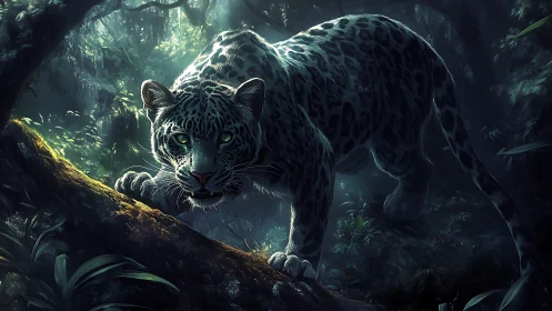 Black Panther Prowling Through Misty Jungle Depths.