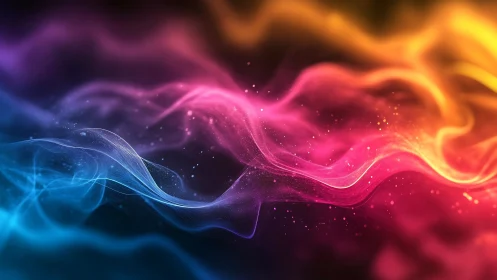 Neon light waves flow across a vivid multicolor cosmic field