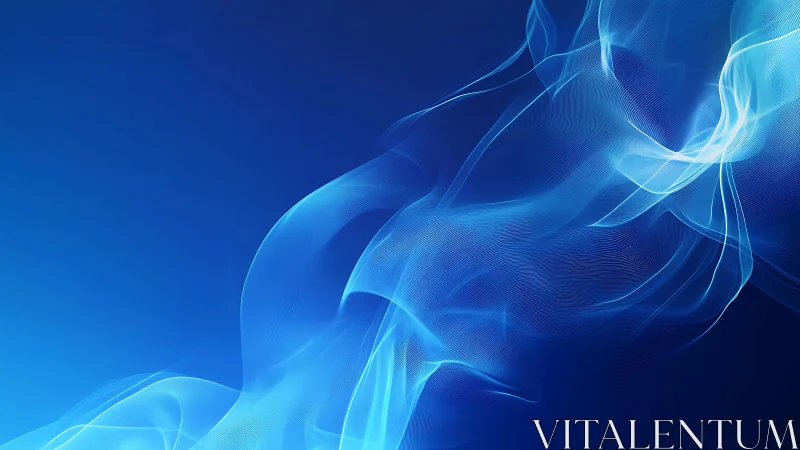 Abstract Blue Smoke Waves on Gradient Background, Digital Art.