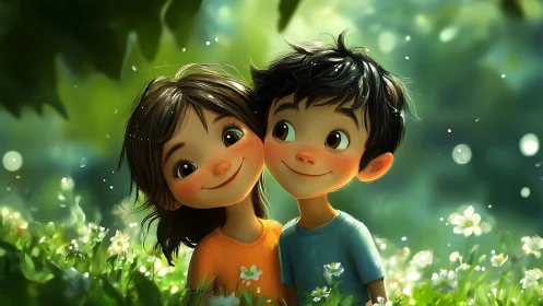 Two Young Hearts Glowing Together in Nature's Garden.