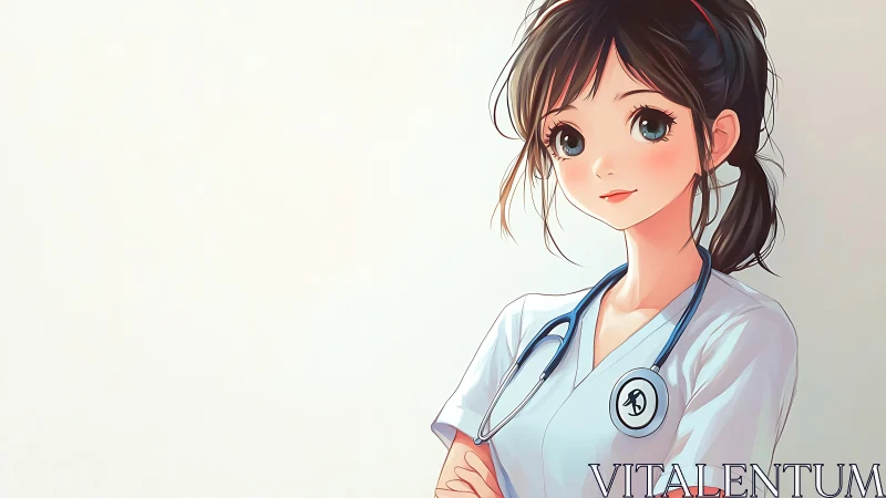 Anime nurse stands confidently with stethoscope on chest