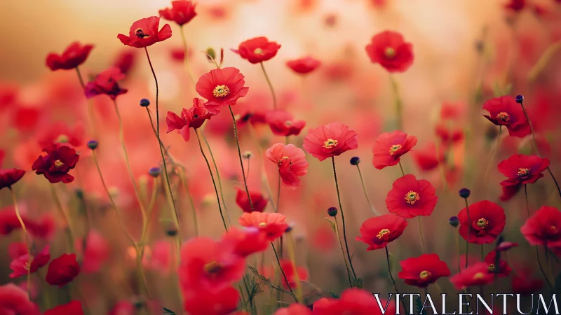 Red Poppies in Soft Focus Field.
