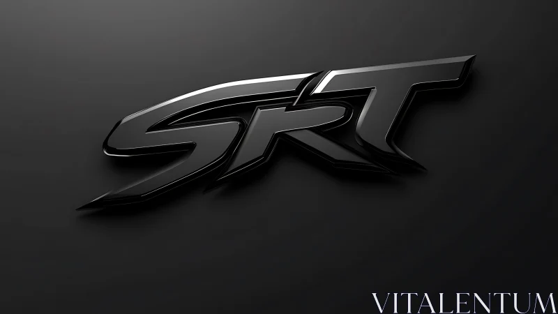 High-gloss SRT emblem rendered as beveled black chrome badge