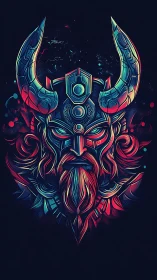 Neon cyber viking helm with glowing runic filigree.