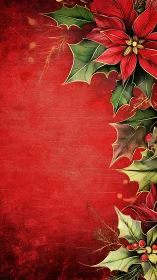 Red poinsettia border frames textured festive backdrop.