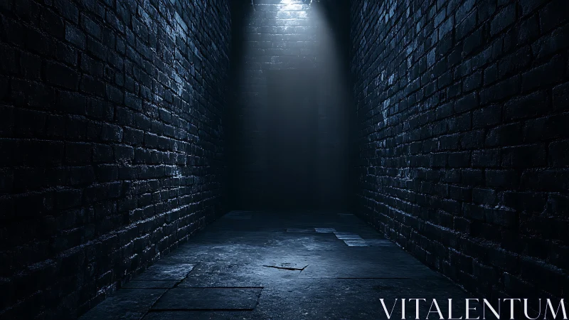 Midnight brick corridor drenched in cold cinematic moonlight.
