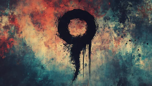 Mystic ink spiral drifting through stormy painted skies.