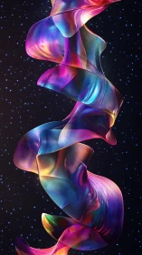 Iridescent cosmic ribbon twists through a starry void.