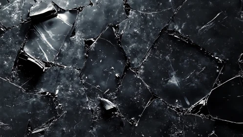 Fractured dark glass plane rendered with high-specular realism