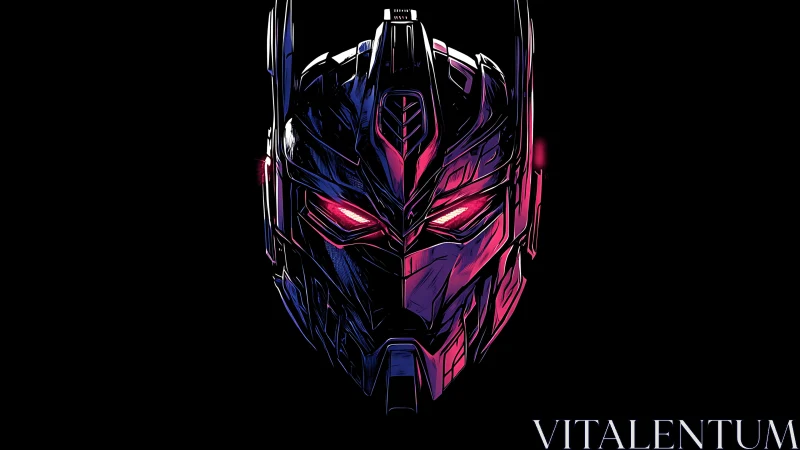 Neo-noir robotic helmet rendered with magenta rim lighting