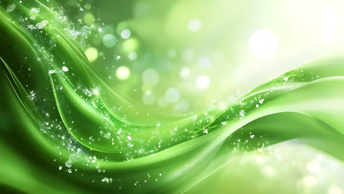 Abstract Green Wave Background with Sparkling Light Effects.