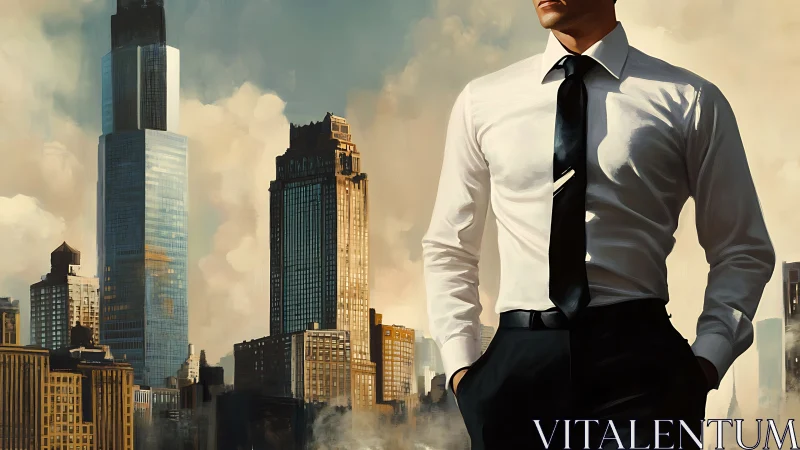 Businessman in Urban Skyline Composition