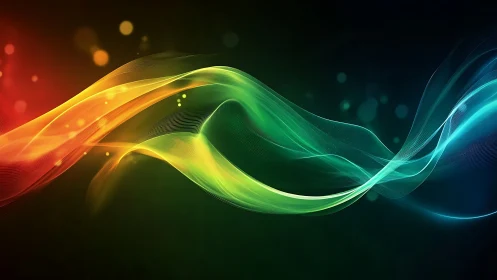 Multicolor light wave bands on dark gradient background.
