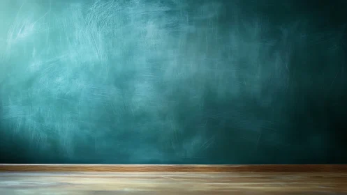 Empty green chalkboard stands above wooden classroom floor