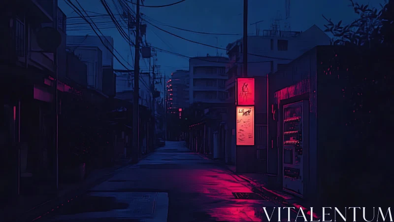 Neon alleyway nightscape with vending machine glow.