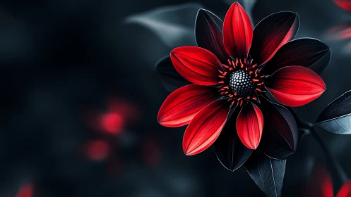 Crimson Bloom Against Obsidian: Dramatic Floral Contrast.