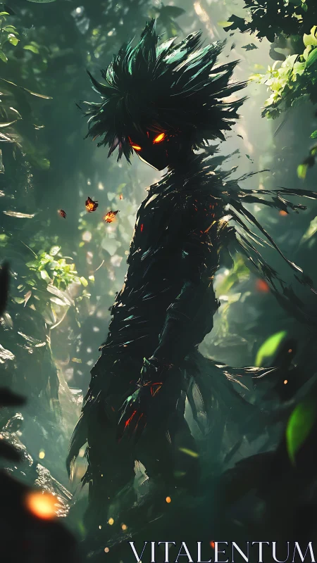 Bioluminescent jungle wraith rendered as foliated energy core.