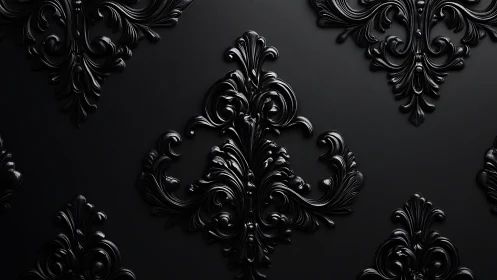 Midnight baroque swirls in glossy black ornamental calm.