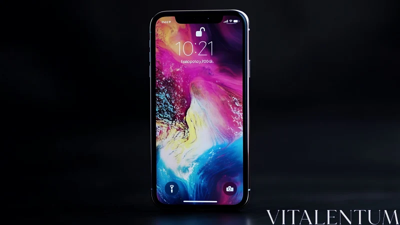 iPhone Notch Display with Vibrant Liquid Wallpaper and UI Elements.