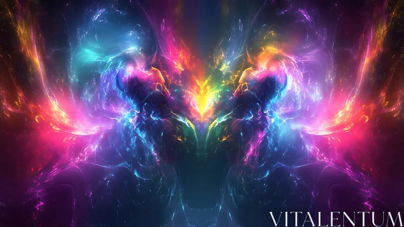 Nebula wings ignite in mirrored cosmic prismatic storm.