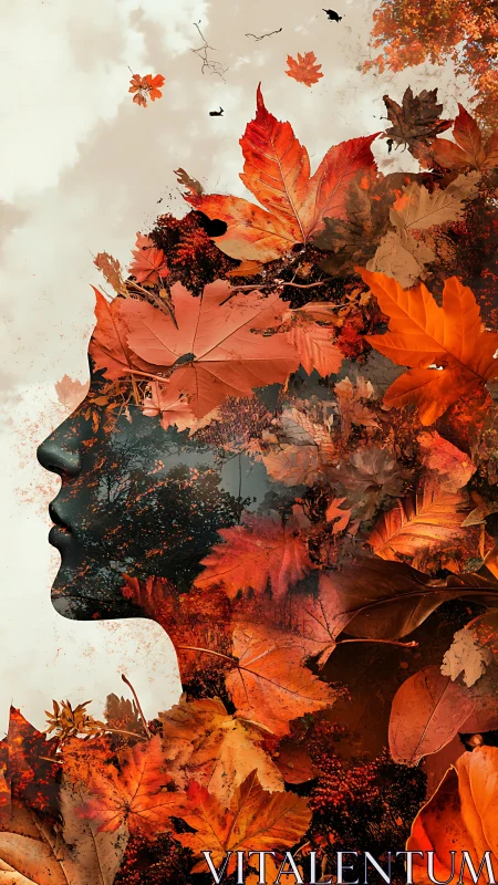 Autumn leaves forming a gentle, contemplative silhouette.