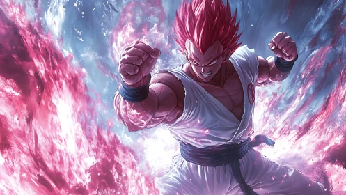 Crimson fury warrior ignites a storm of cosmic battle fire.