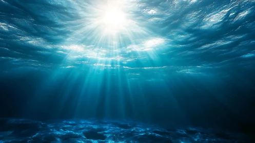 Sunbeams pierce tranquil ocean depths in radiant silence