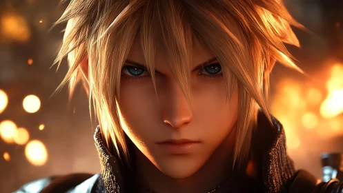 High-detail anime warrior portrait with cinematic bokeh lighting