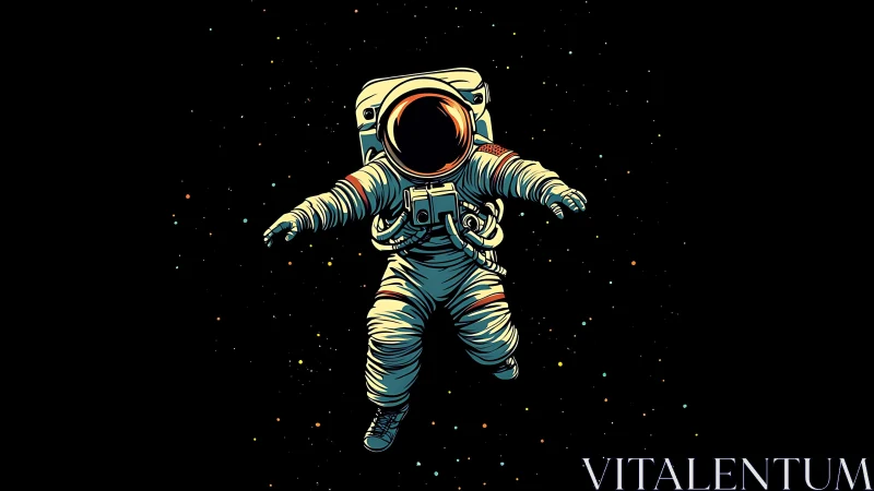Vector astronaut illustration in deep space negative field.