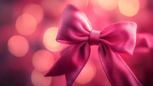 Magenta Bow Against Blurred Pink Bokeh Background.