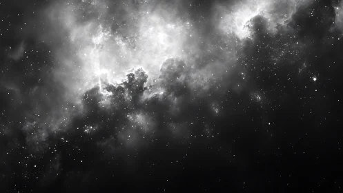 Monochrome interstellar cloud and dense starfield region.