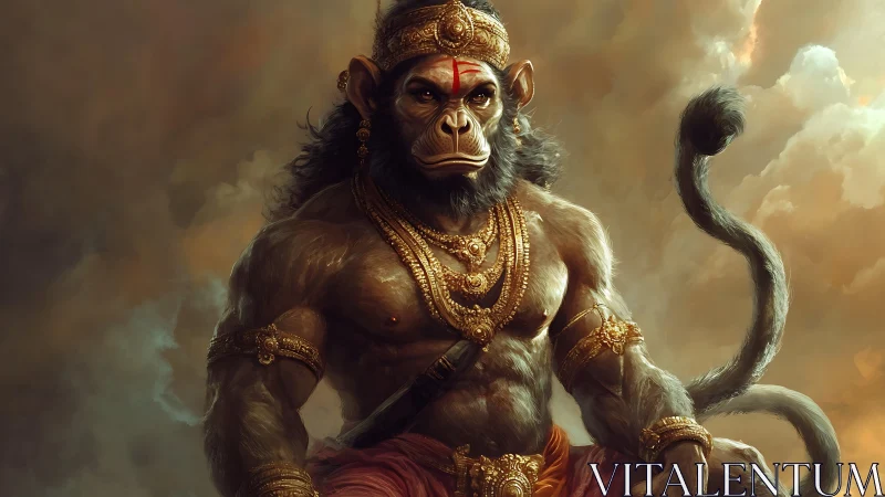 Powerful anthropomorphic monkey deity in golden armor.