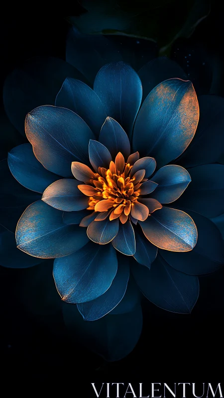 Luminous Blue Lotus with Glowing Golden Heart