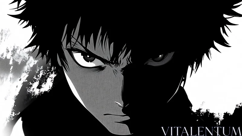 Intense anime hero framed in bold light and shadow.