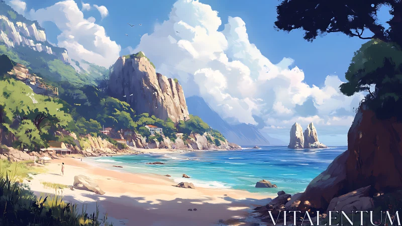 Coastal Haven: Rock Spires Guard Turquoise Cove.