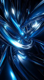 Intertwined blue metallic tubes in reflective abstract form.