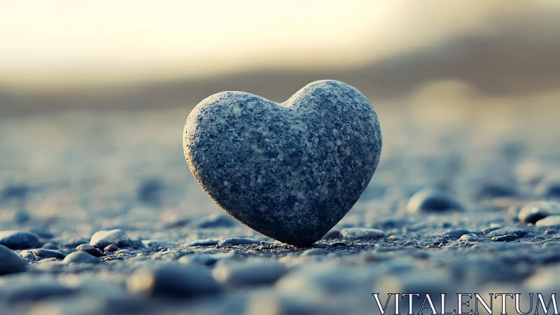 Heart-shaped stone on pebbled beach at golden hour