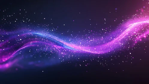 Neon particle wave arcs across dark cosmic gradient field.