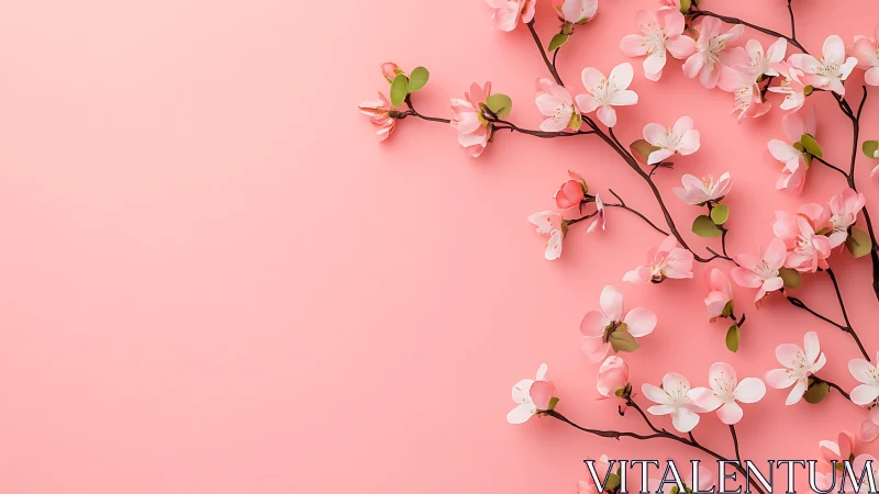 Pink Flowering Branches on Soft Background.