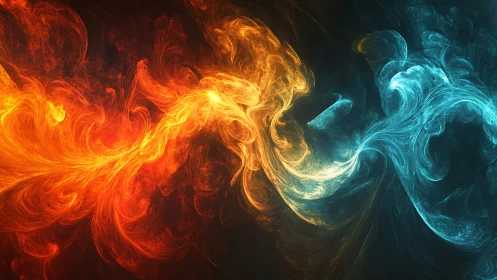 Elemental fire and ice streams colliding in ethereal motion.