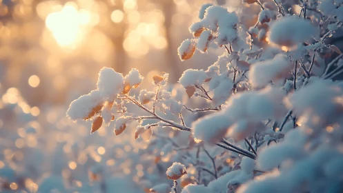 Backlit winter shrub macro with shallow depth of field glow.